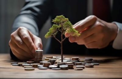 Financial Growth: Photo of a Businessman Planting a Money Tree for Prosperity